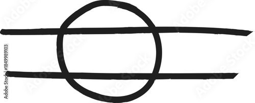 Minimalist black hand-drawn circle intersected by two horizontal brush lines on a transparent background.