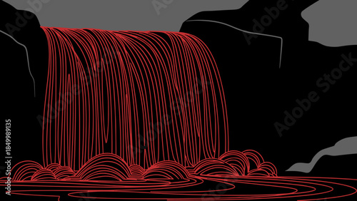 Red Waterfall Illustration with Flowing Water 1.