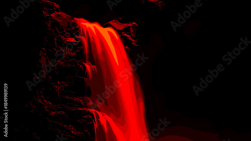 Red Waterfall Cascading Down Rocky Cliff.