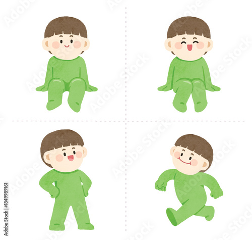 Boy Character Various Movement Poses Illustration