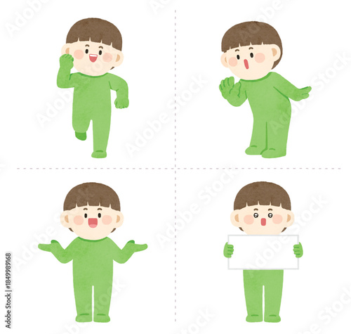 Boy Character Expressive Poses Illustration