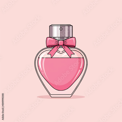 Luxury pink glass perfume bottle with a scented pink rose flower representing beauty and fashion fragrance isolated as a transparent cosmetic object