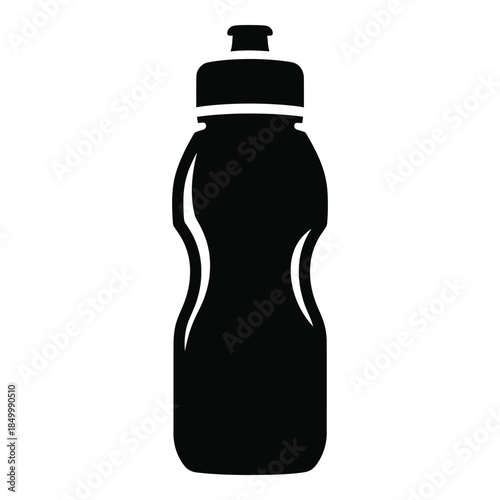 Black plastic sports water bottle with screw on cap