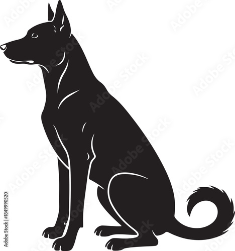 Black silhouette of a German Shepherd dog sitting canine