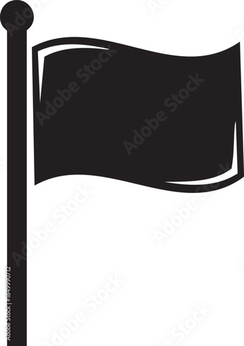 Black silhouette of a flag on a pole waving against white background vector