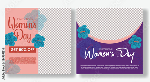 Elegant International Women's Day Instagram post and square flyer template with floral vector background and female silhouette for social media marketing and brand promotion