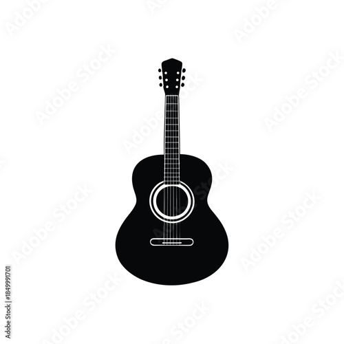 Acoustic guitar musical instrument black solid icon vector isolated on white background flat design
