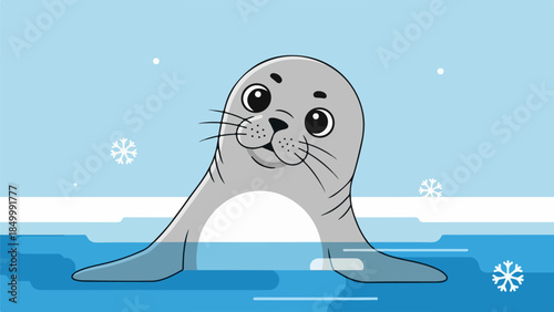 Playful seal emerging from calm blue waters in a winter setting