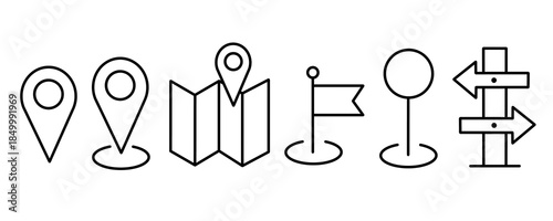 Location icon set. Collection of outline icon illustration. Transparent icon set.