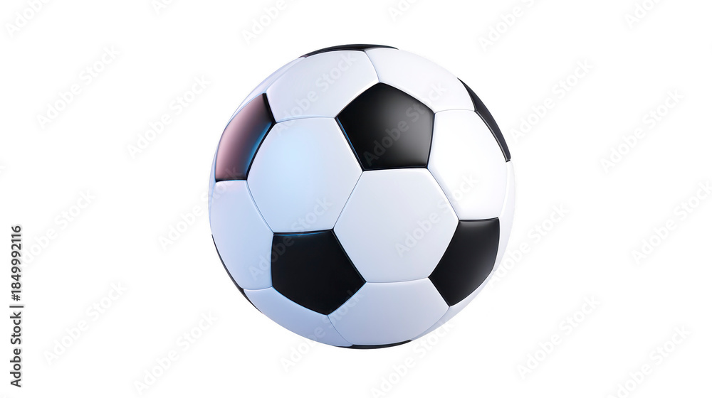 Fototapeta premium Soccer ball black white round leather classic isolated sport equipment competition recreation outdoor team game inflatable pattern pentagon hexagon shiny clean realistic object play youth adult