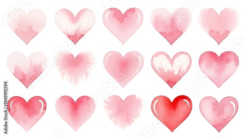 Pink Watercolor Heart Shapes Collection on White Background hearts painting