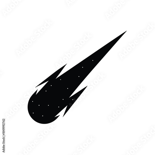 Black comet with stars, fiery celestial object streaking across white background
