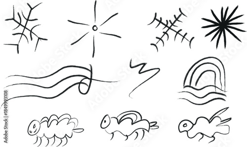 Collection of abstract black line art designs and patterns