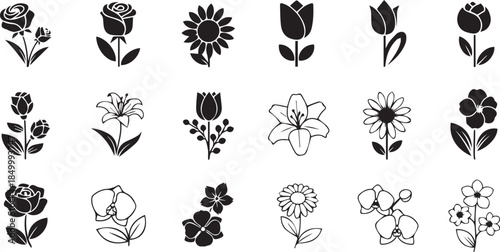 Elegant Floral Silhouettes: A collection of refined floral silhouette, evoking minimalist grace in design and the timeless charm of botanical art.