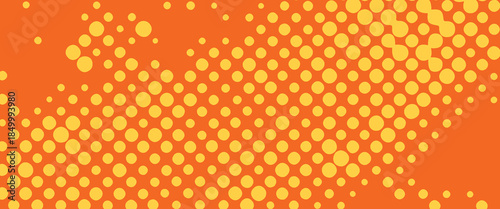 Bright orange pixelated dotted texture overlay. orange halftone pattern. Retro comic gradient background. Cartoon pop art faded gradient pattern. abstract halftone background.