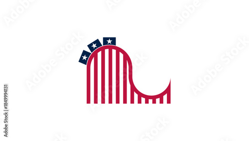 Roller coaster usa flag, flat color illustration