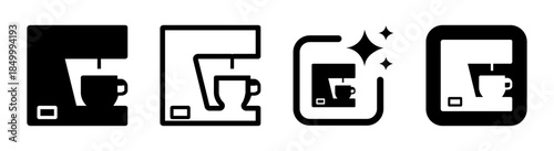 Coffee machine icon with tea time cups and barista style black transparent PNG vector illustration