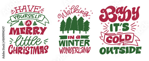 Hello 2026. Merry Christmas and Happy New 2026 Year - cute hand drawn doodle lettering postcard.  Holly Jolly, Tis the season.