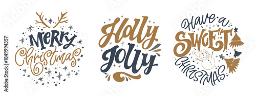 Hello 2026. Merry Christmas and Happy New 2026 Year - cute hand drawn doodle lettering postcard.  Holly Jolly, Tis the season.