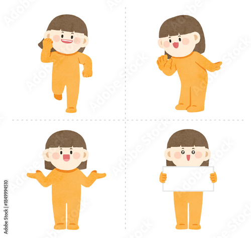 Girl Character Expressive Poses Illustration