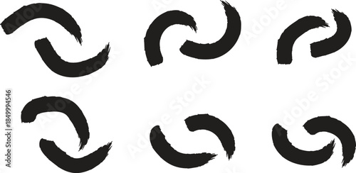 Eight black curved strokes on a white background