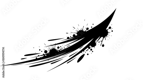 Dynamic Abstract Black Paint Splash Forming an Arrow Shape, Isolated White Background