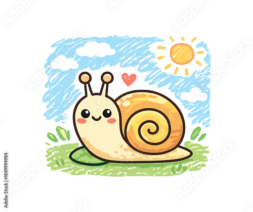 pet snail child drawing picture of favorite pet snail
