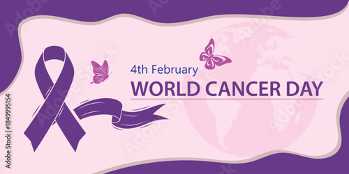 World cancer day awareness ribbon and butterfly symbolism