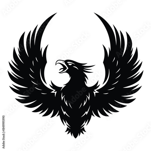 black silhouette of an eagle with wings spread wide open