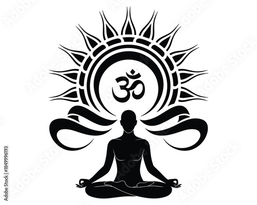 Meditation Symbol Yoga Sun and Om Spirituality Silhouette Design