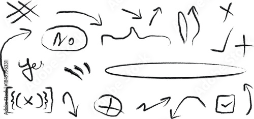 Collection of hand drawn arrows and symbols for editing and pointing
