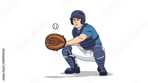 Baseball catcher crouching ready to catch ball