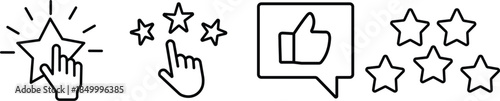 
Review icon set. Containing feedback, rating, satisfaction, like icons, quality evaluation score, achievement badge, success symbol. symbol of customers rating on transparent background
