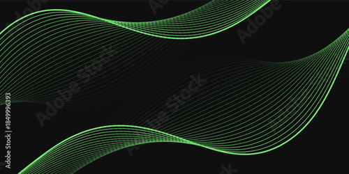 Lime Green Wavy Lines on Dark Backdrop: A Serene and Dynamic Abstract Art Piece Showcasing Flowing Energy and Geometric Precision for Design and Technology Projects