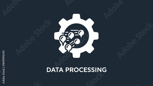 Data processing concept with gear and location icons
