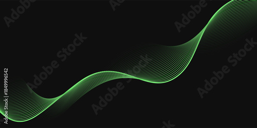 Lime Green Wavy Lines on Dark Backdrop: A Serene and Dynamic Abstract Art Piece Showcasing Flowing Energy and Geometric Precision for Design and Technology Projects