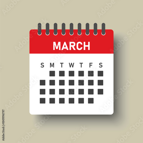 Vector template icon page calendar, month March