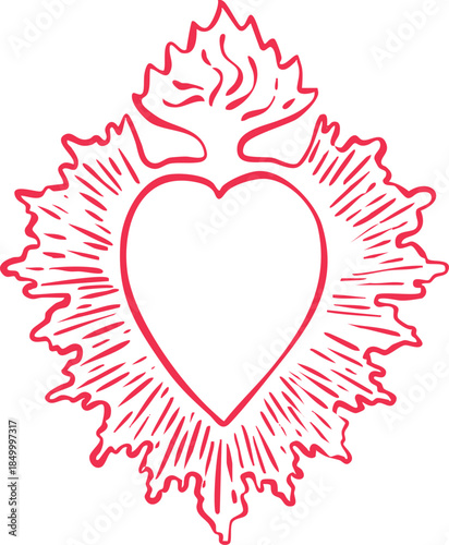 Sacred heart decorative symbol vector illustration isolated on white background, Line Art
