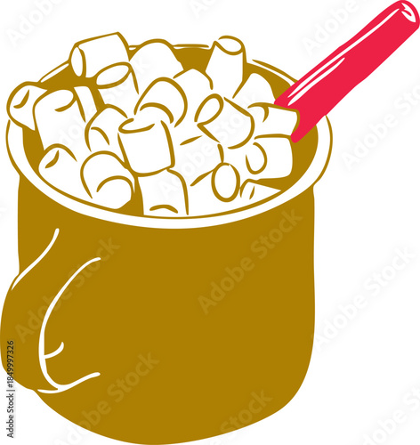 Cup with marshmallows winter holiday illustration isolated on white background