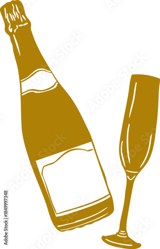 Champagne bottle and glass holiday decoration vector illustration isolated on white background