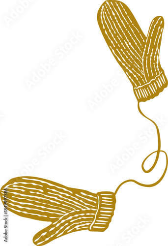 Pair of knitted winter mittens vector illustration isolated on white background