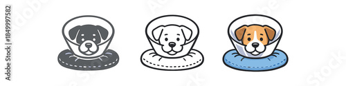 veterinary care dog face cone with blue recovery pillow