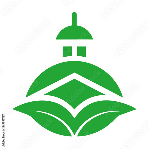 Simple green icon of a mosque dome and minaret design element