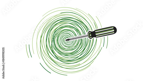 Screwdriver with spiral motion illustration.