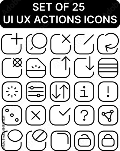 Set of UX actions icons in outline style for user interface design and development tasks