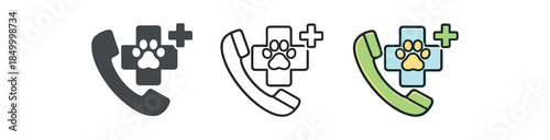 veterinary first aid emergency phone icon with paw and cross symbol