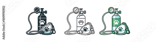 veterinary first aid pet oxygen mask connected to tank clean setup