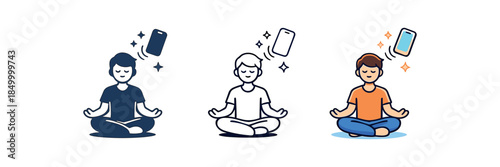digital wellbeing person meditating with phone floating away