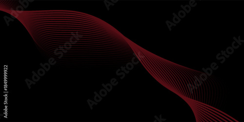 Vector abstract red background with dynamic red waves, lines and particles.