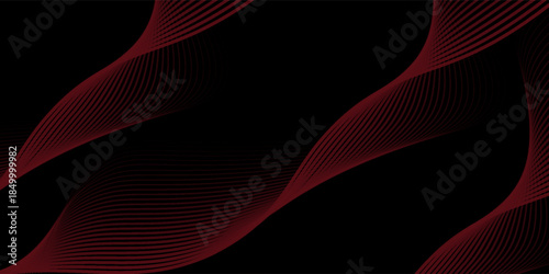 Vector abstract red background with dynamic red waves, lines and particles.